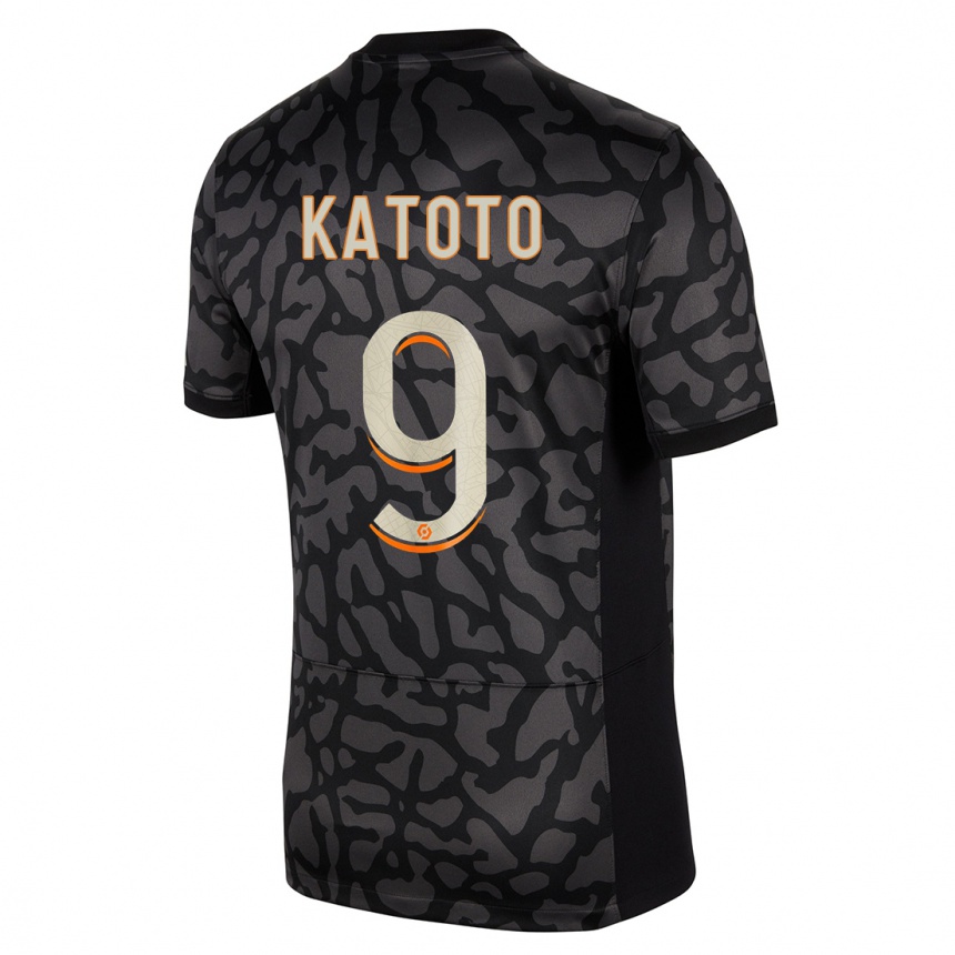 Kids  Marie-Antoinette Katoto #9 Black Third Jersey 2023/24 T-Shirt