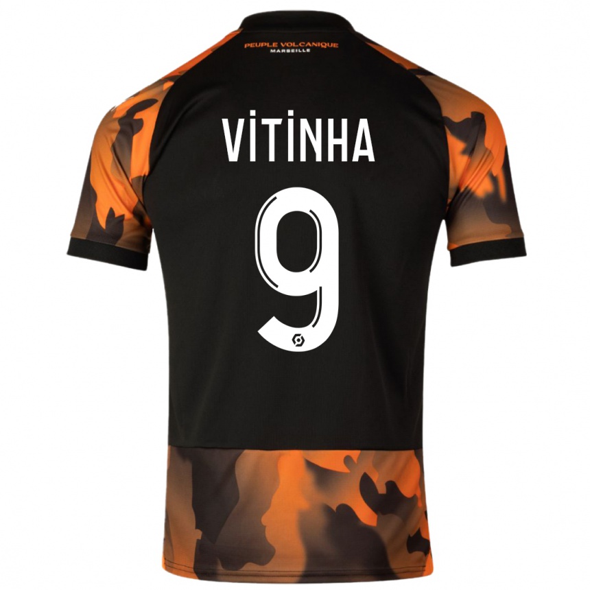 Kids  Vitinha #9 Black Orange Third Jersey 2023/24 T-Shirt