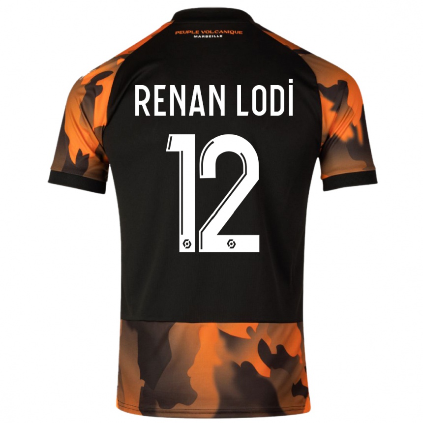 Kids  Renan Lodi #12 Black Orange Third Jersey 2023/24 T-Shirt