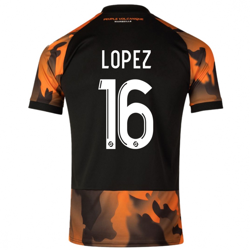 Kids  Pau Lopez #16 Black Orange Third Jersey 2023/24 T-Shirt