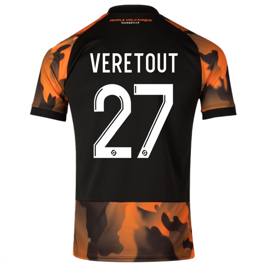 Kids  Jordan Veretout #27 Black Orange Third Jersey 2023/24 T-Shirt