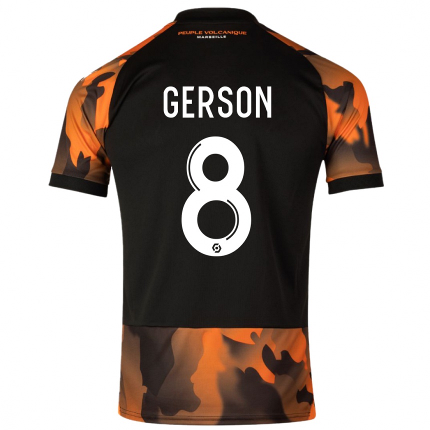 Kids  Gerson #8 Black Orange Third Jersey 2023/24 T-Shirt