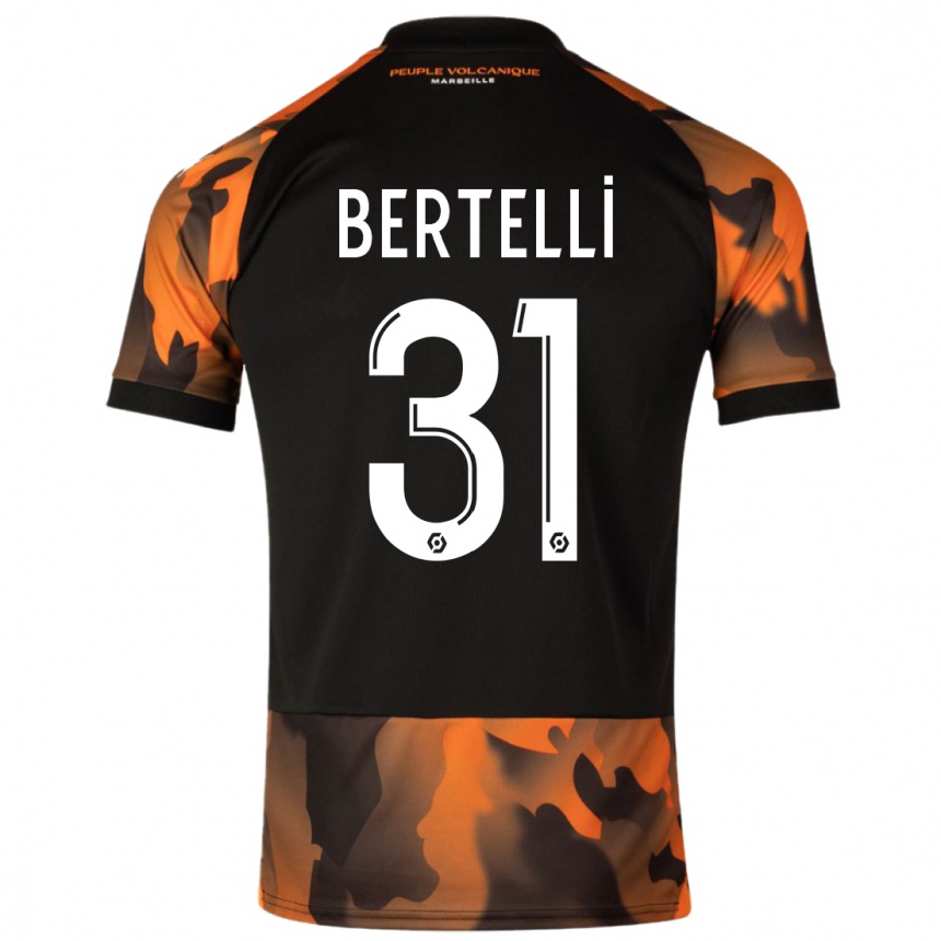 Kids  Ugo Bertelli #31 Black Orange Third Jersey 2023/24 T-Shirt