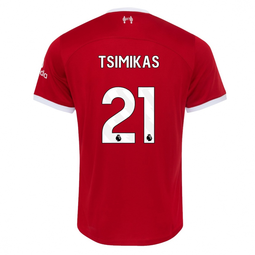 Men  Konstantinos Tsimikas #21 Red Home Jersey 2023/24 T-Shirt