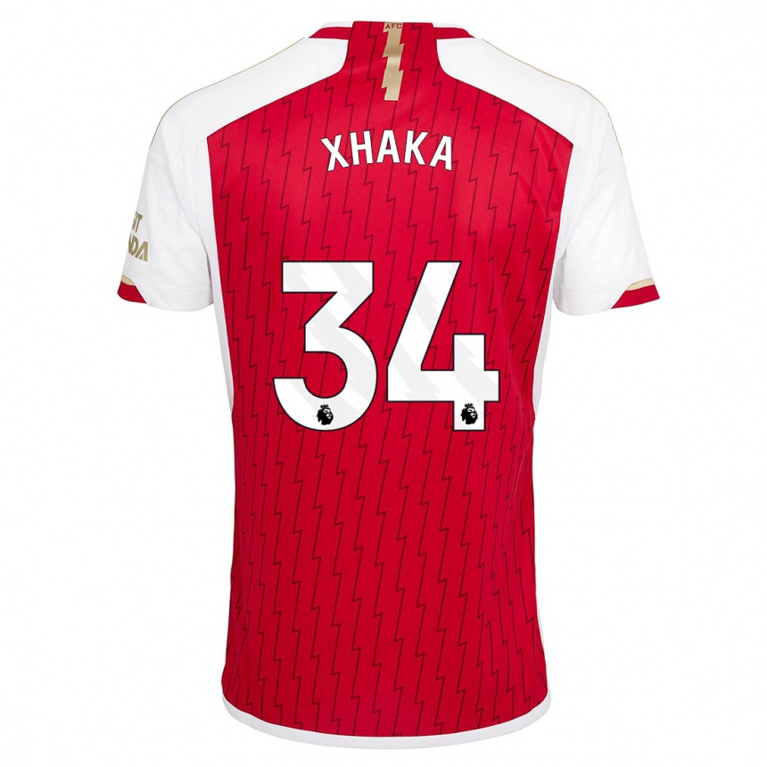 Men  Granit Xhaka #34 Red Home Jersey 2023/24 T-Shirt