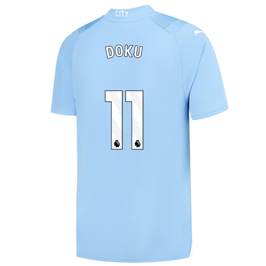 Men  Jérémy Doku #11 Light Blue Home Jersey 2023/24 T-Shirt