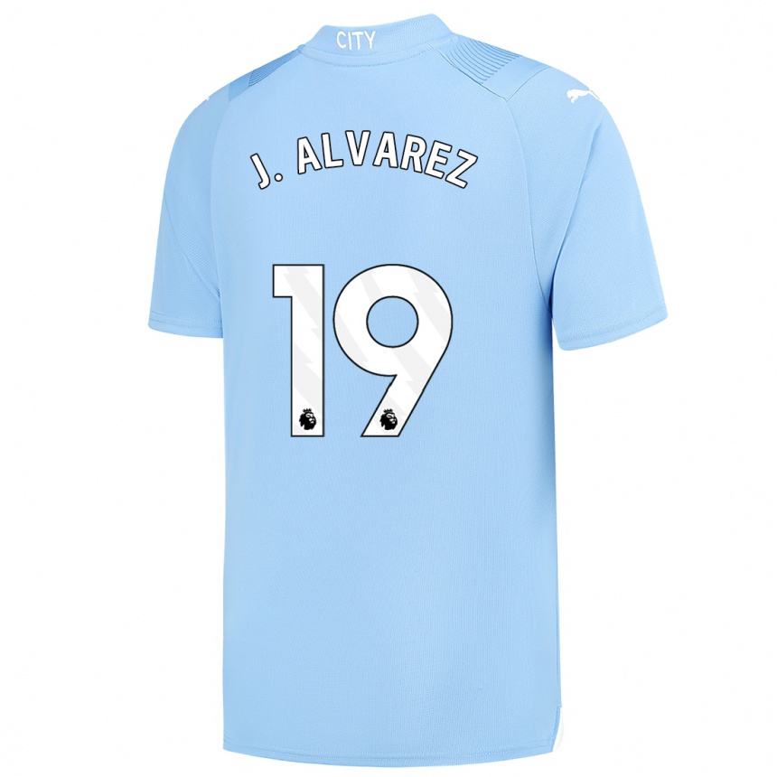 Men  Julian Alvarez #19 Light Blue Home Jersey 2023/24 T-Shirt