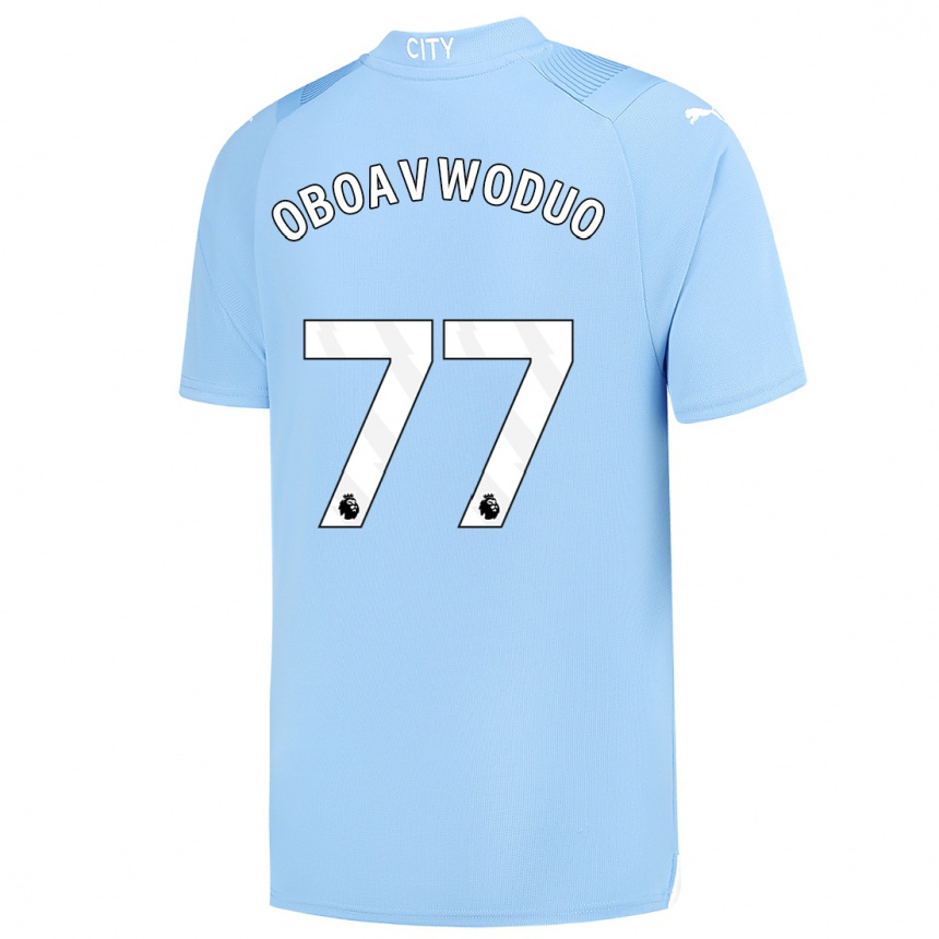 Men  Justin Oboavwoduo #77 Light Blue Home Jersey 2023/24 T-Shirt