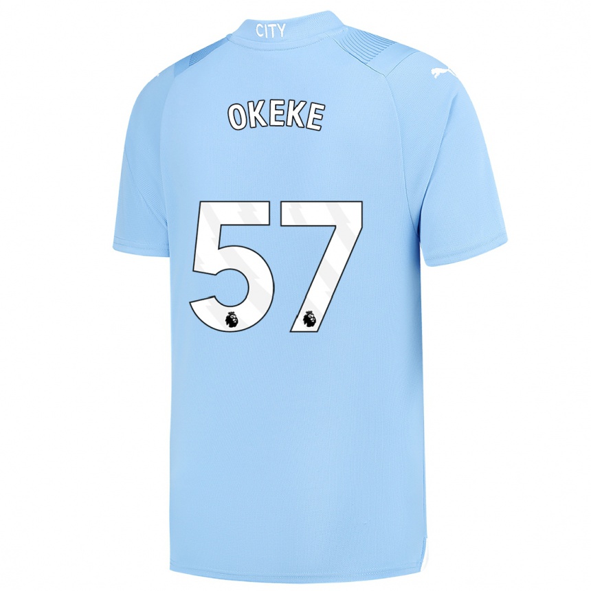 Men  Michael Okeke #57 Light Blue Home Jersey 2023/24 T-Shirt