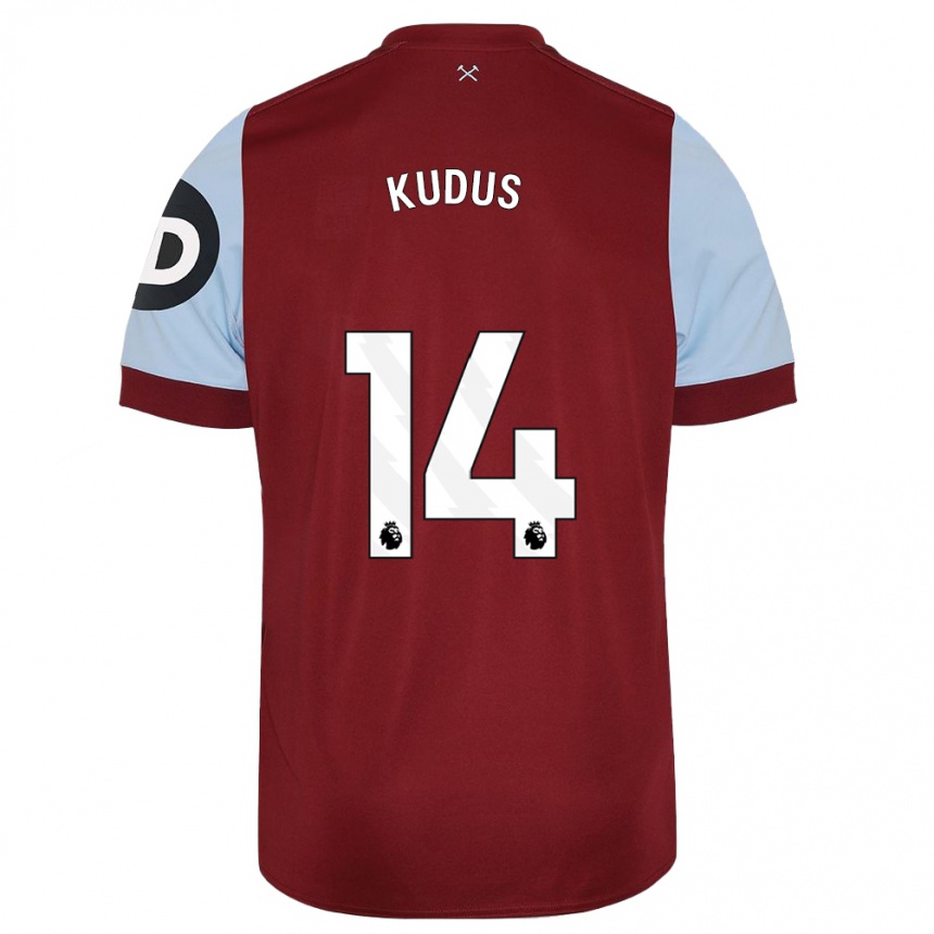 Men  Mohammed Kudus #14 Maroon Home Jersey 2023/24 T-Shirt