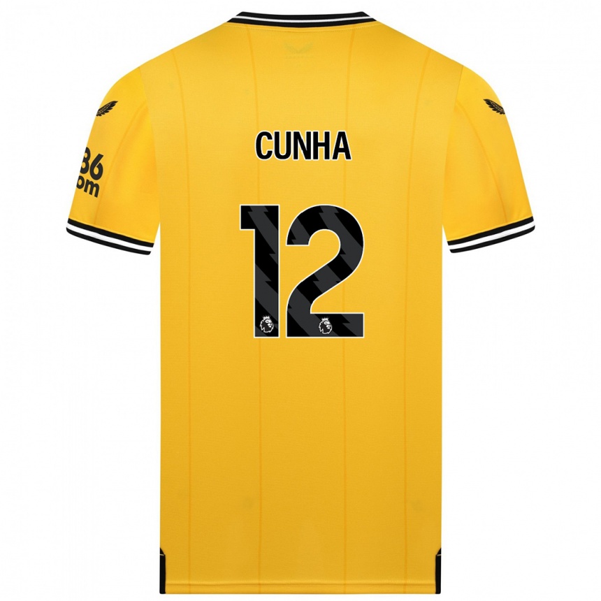 Men  Matheus Cunha #12 Yellow Home Jersey 2023/24 T-Shirt