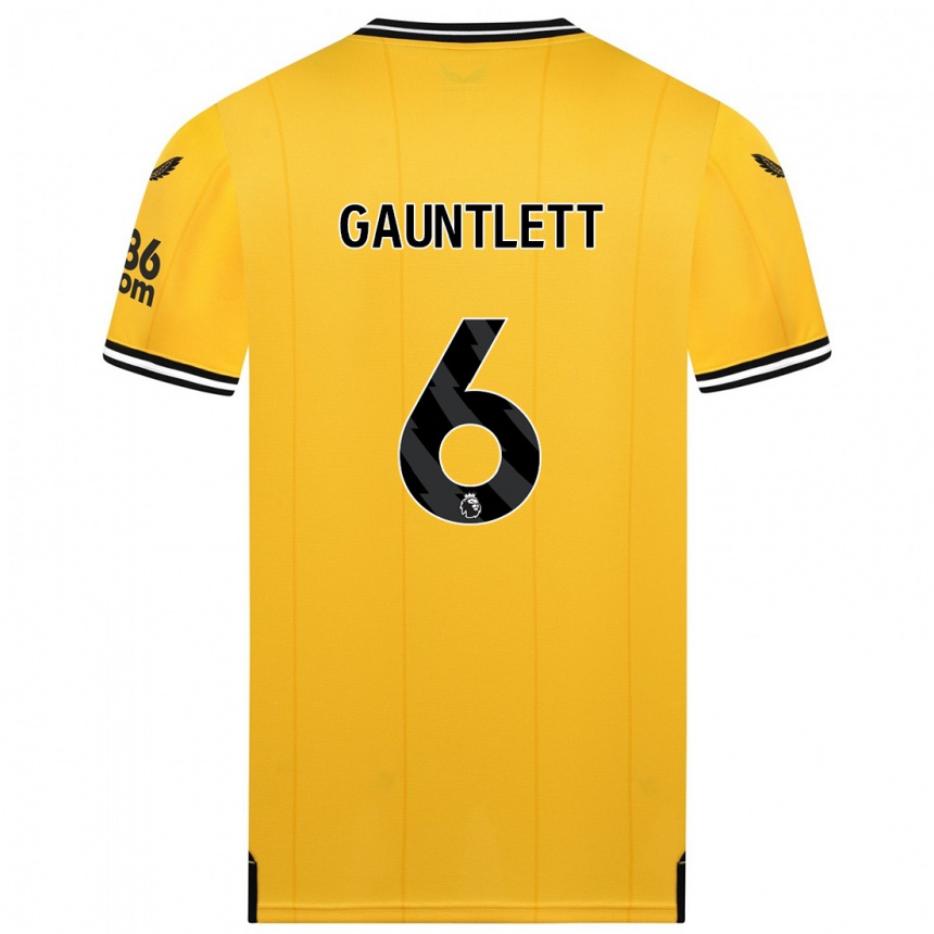 Men  Maz Gauntlett #6 Yellow Home Jersey 2023/24 T-Shirt