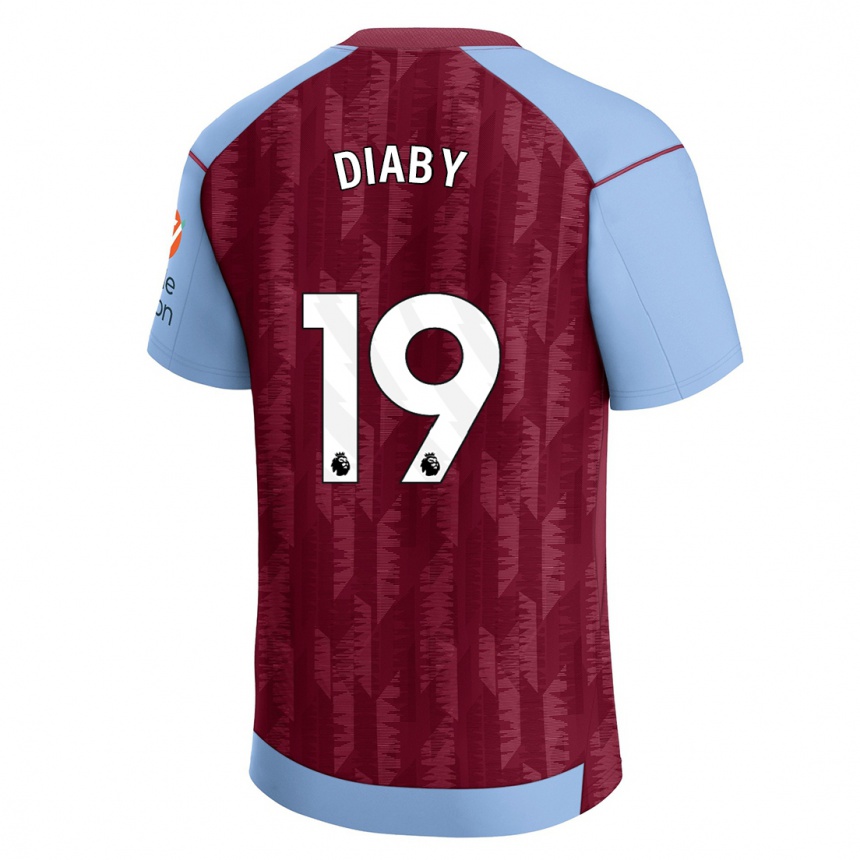 Men  Moussa Diaby #19 Claret Blue Home Jersey 2023/24 T-Shirt