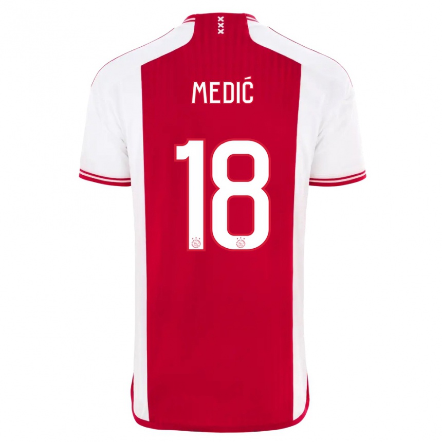 Men  Jakov Medic #18 Red White Home Jersey 2023/24 T-Shirt