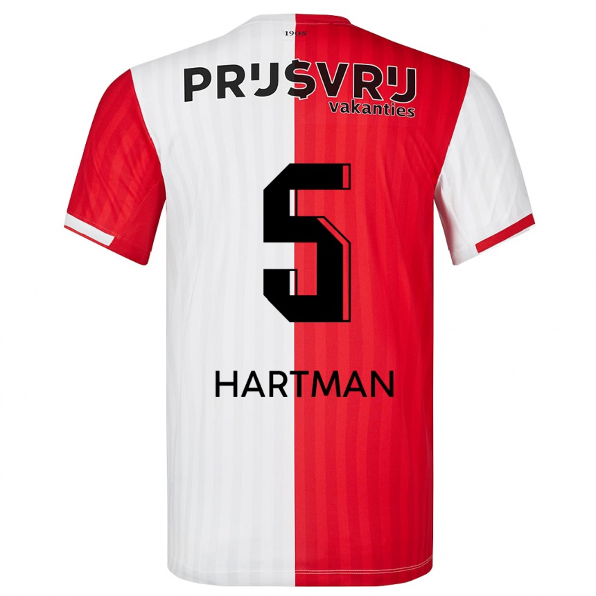 Men  Quilindschy Hartman #5 Red White Home Jersey 2023/24 T-Shirt