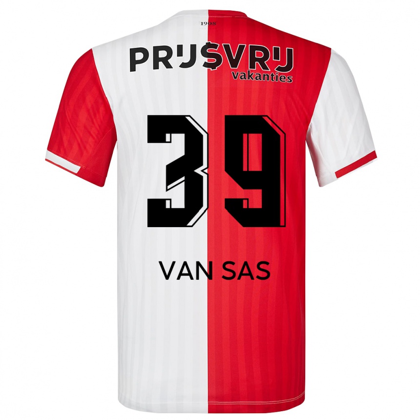 Men  Mikki Van Sas #39 Red White Home Jersey 2023/24 T-Shirt