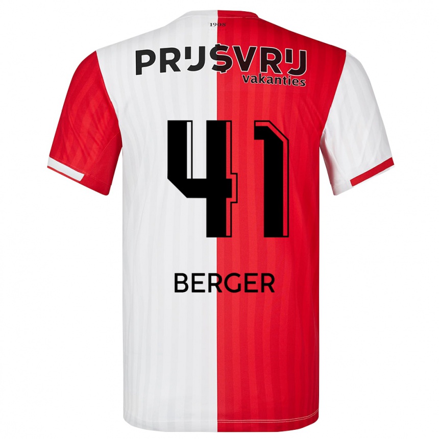 Men  Mannou Berger #41 Red White Home Jersey 2023/24 T-Shirt