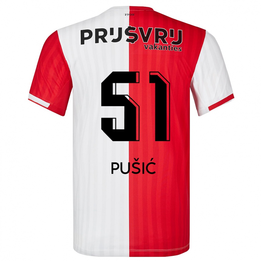 Men  Noah Pušić #51 Red White Home Jersey 2023/24 T-Shirt