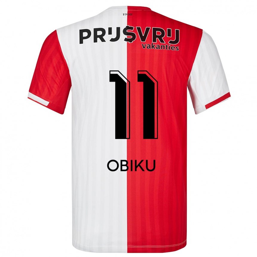 Men  Junior Obiku #11 Red White Home Jersey 2023/24 T-Shirt