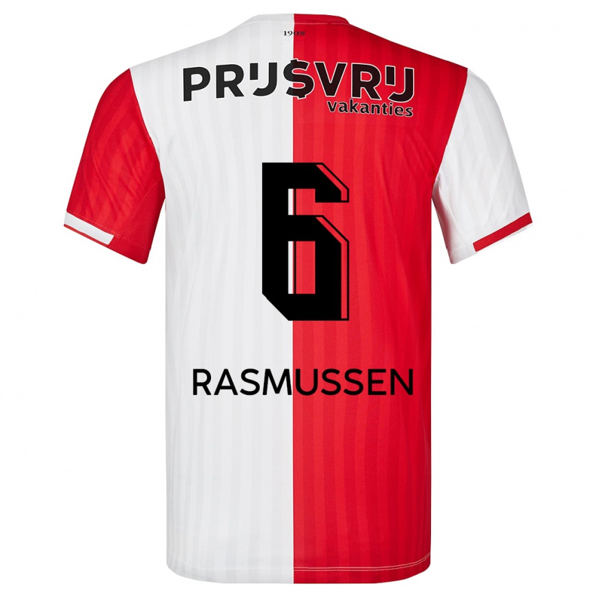 Men  Jacob Rasmussen #6 Red White Home Jersey 2023/24 T-Shirt