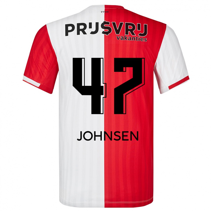 Men  Mikael Torset Johnsen #47 Red White Home Jersey 2023/24 T-Shirt