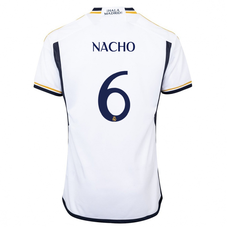 Men  Nacho Fernandez #6 White Home Jersey 2023/24 T-Shirt