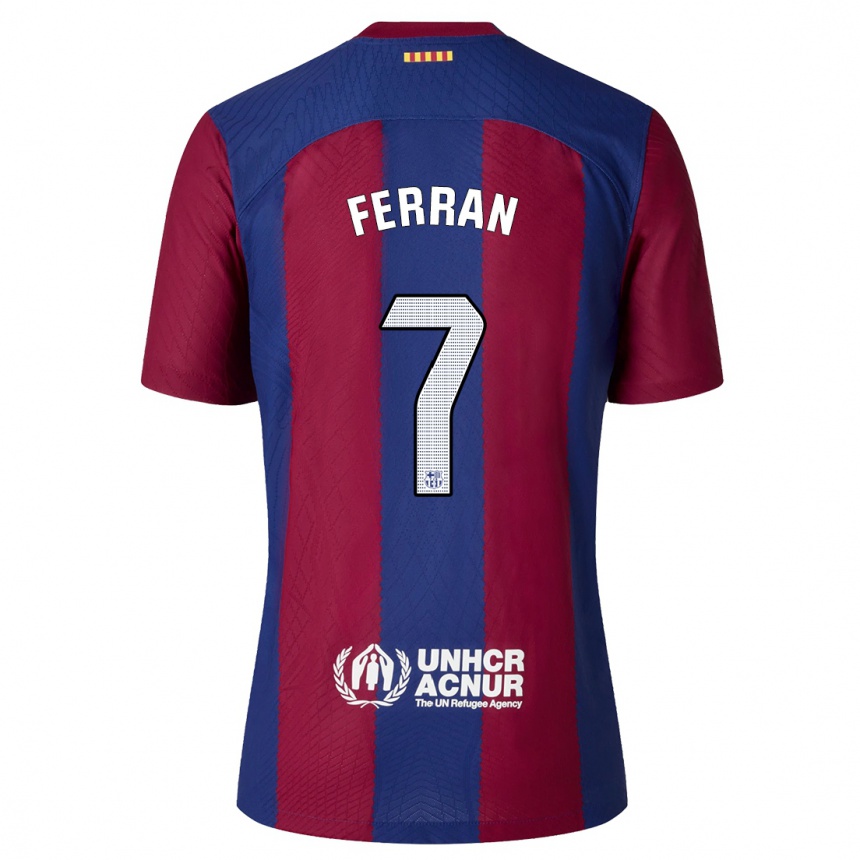 Men  Ferran Torres #7 Red Blue Home Jersey 2023/24 T-Shirt