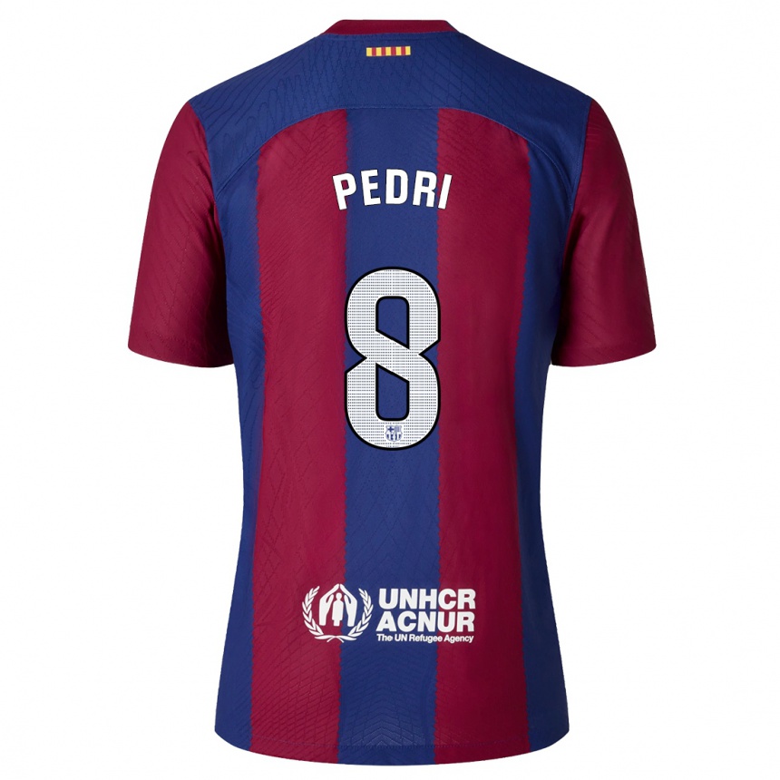 Men  Pedri #8 Red Blue Home Jersey 2023/24 T-Shirt