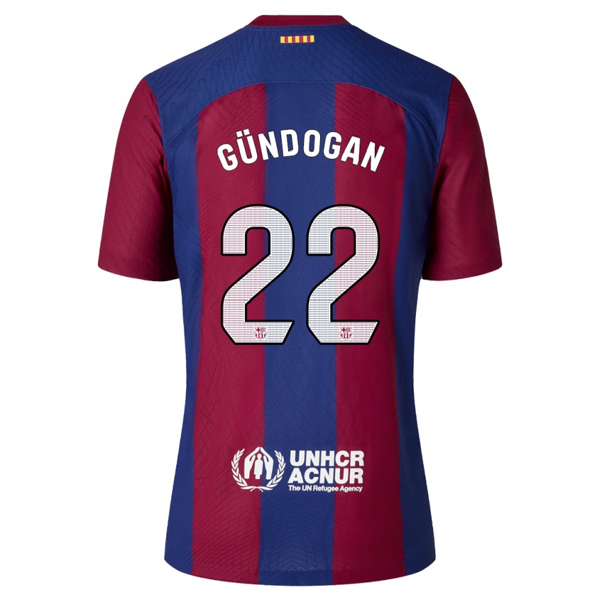 Men  Ilkay Gundogan #22 Red Blue Home Jersey 2023/24 T-Shirt