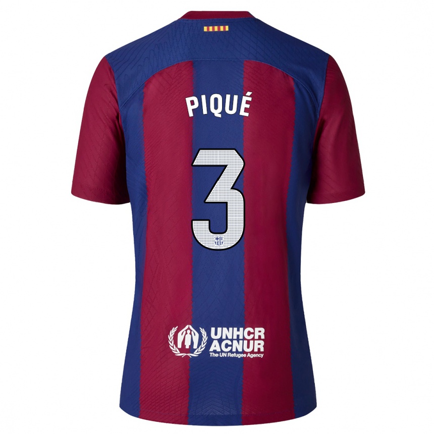 Men  Gerard Pique #3 Red Blue Home Jersey 2023/24 T-Shirt