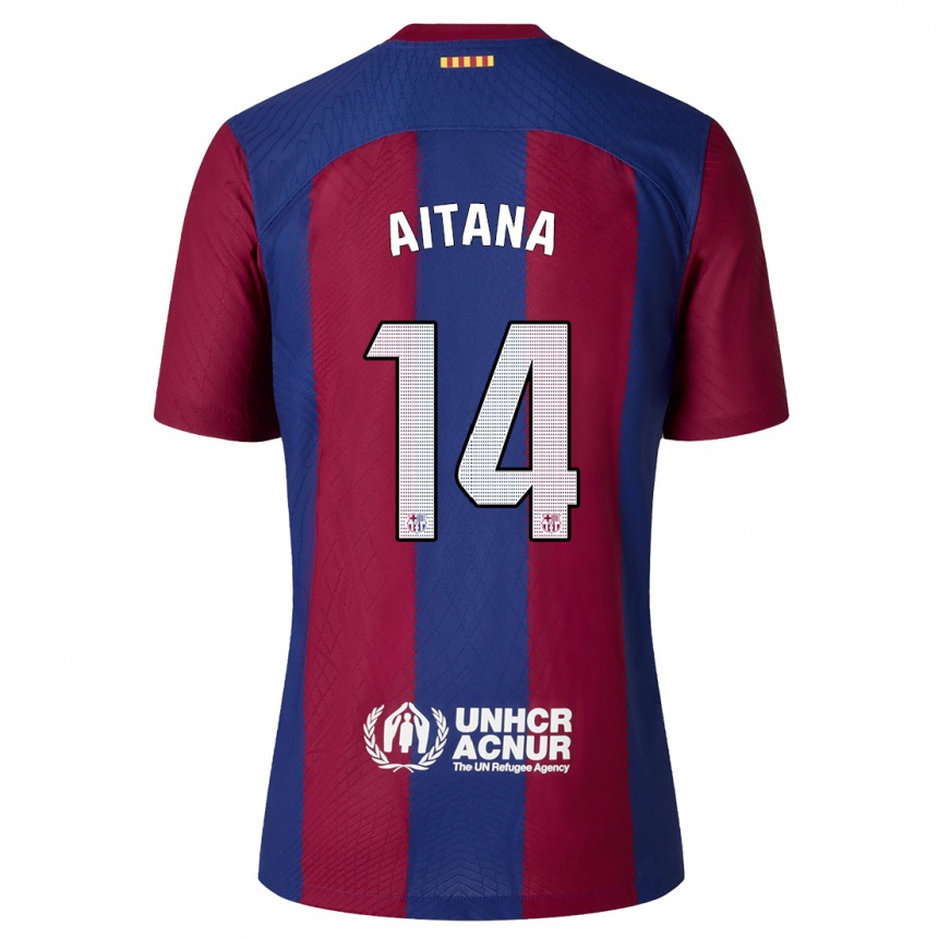 Men  Aitana Bonmati #14 Red Blue Home Jersey 2023/24 T-Shirt