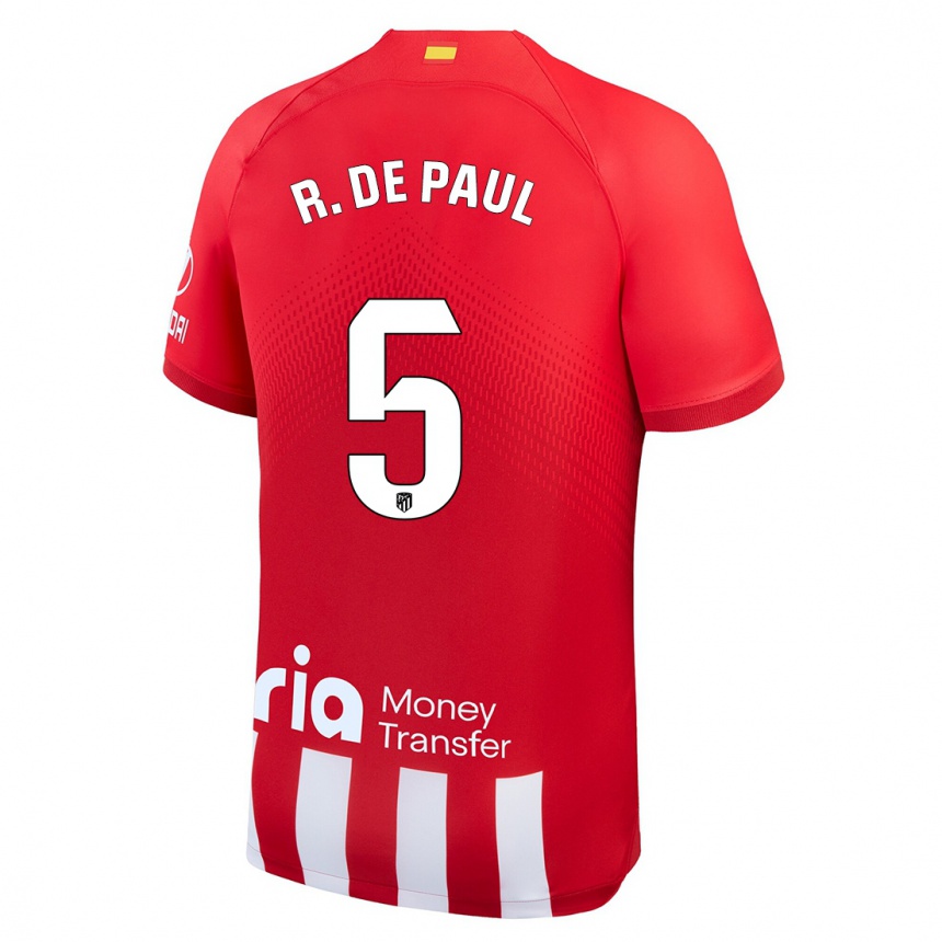 Men  Rodrigo De Paul #5 Red White Home Jersey 2023/24 T-Shirt