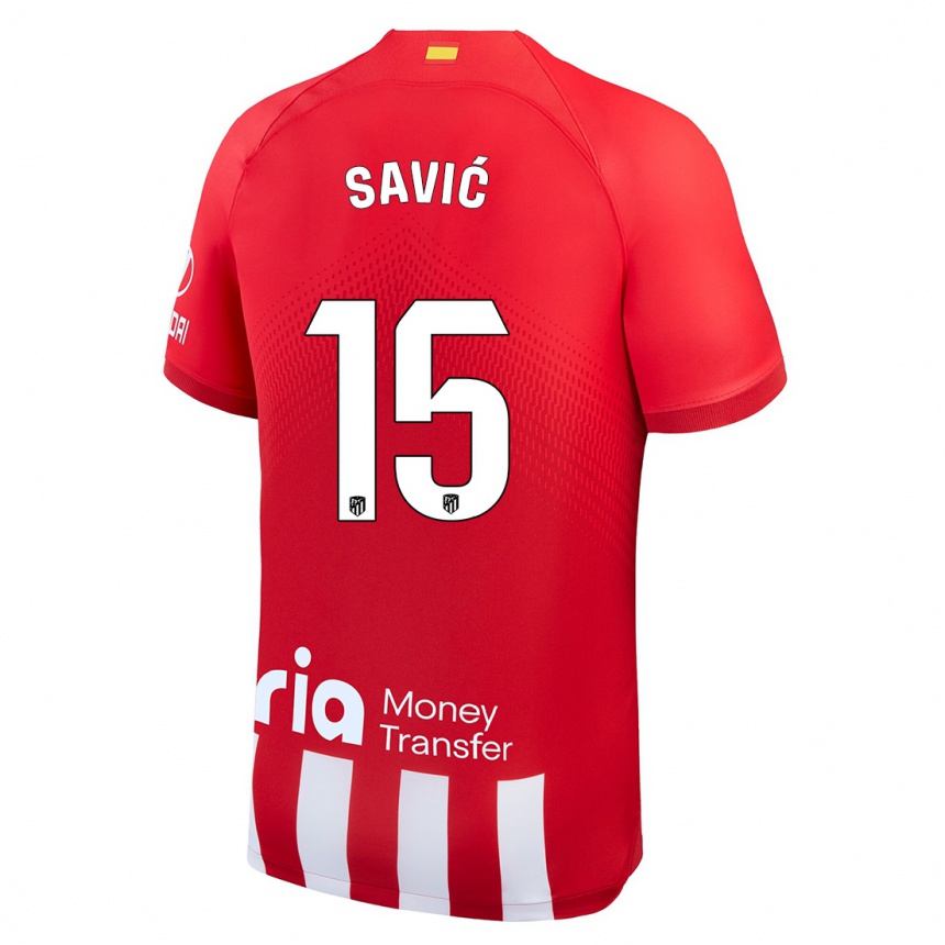 Men  Stefan Savic #15 Red White Home Jersey 2023/24 T-Shirt