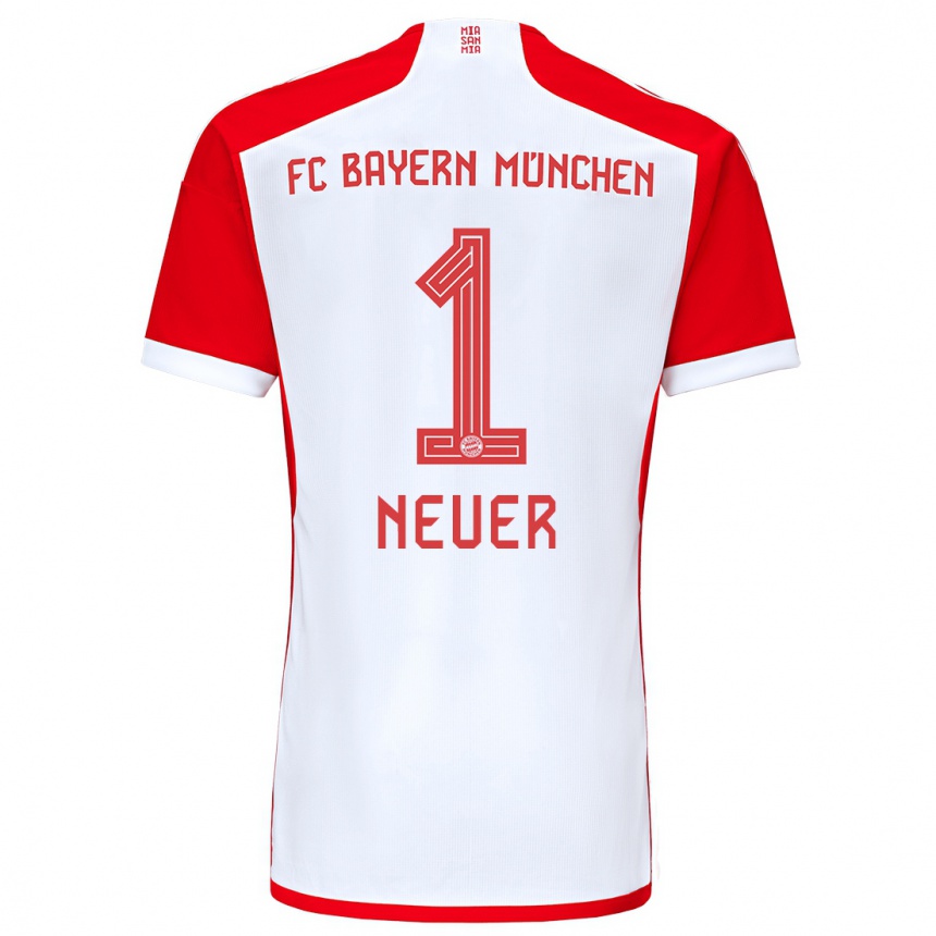 Men  Manuel Neuer #1 Red White Home Jersey 2023/24 T-Shirt