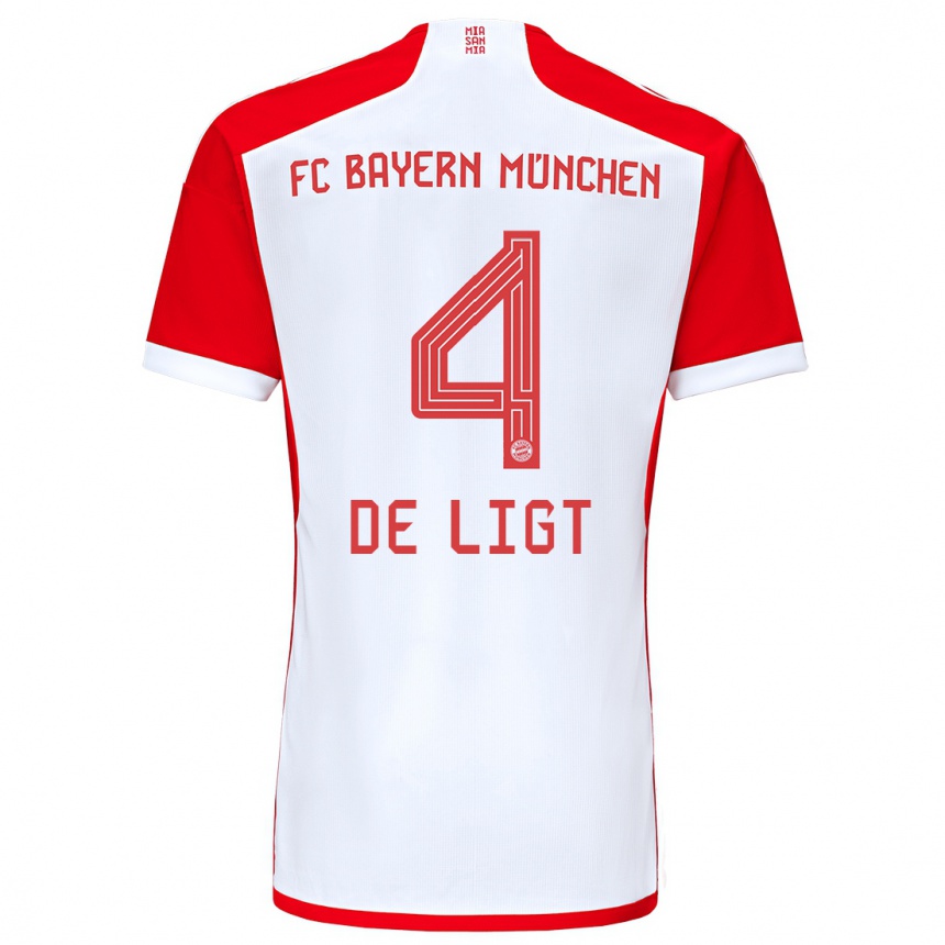 Men  Matthijs De Ligt #4 Red White Home Jersey 2023/24 T-Shirt