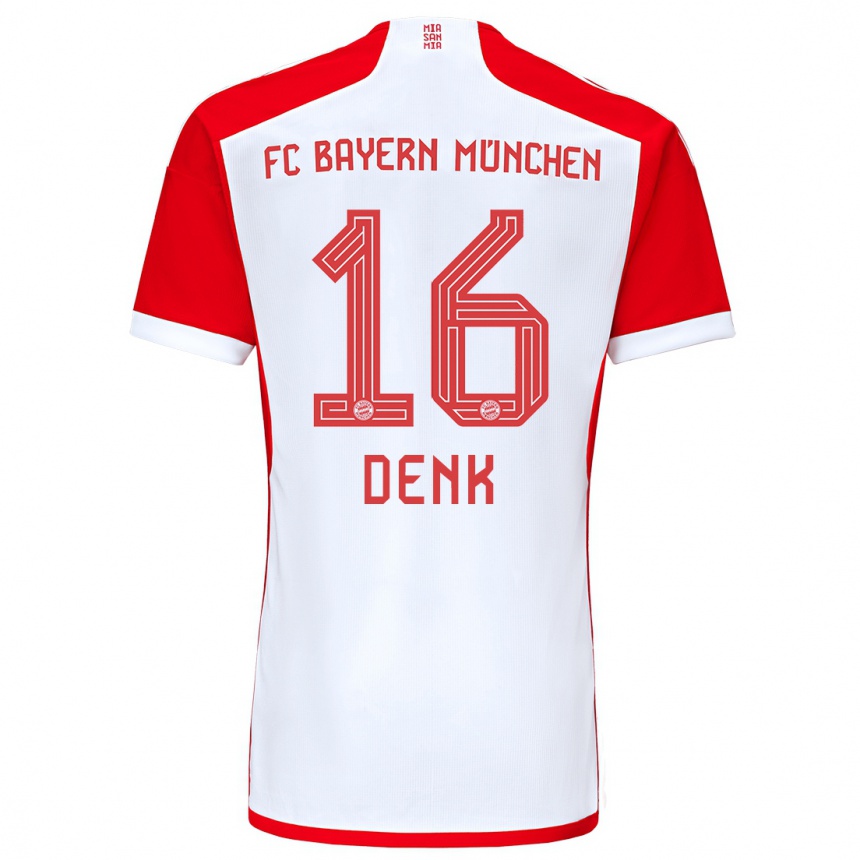 Men  Luca Denk #16 Red White Home Jersey 2023/24 T-Shirt