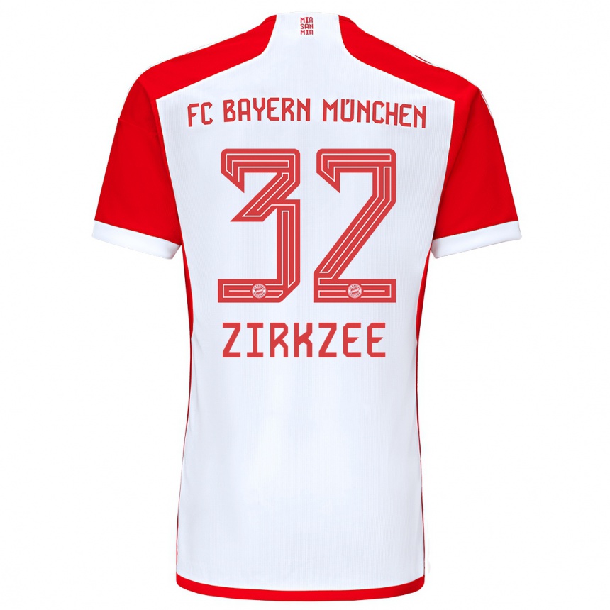 Men  Joshua Zirkzee #32 Red White Home Jersey 2023/24 T-Shirt