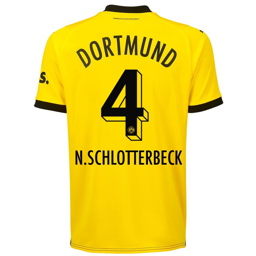 Men  Nico Schlotterbeck #4 Yellow Home Jersey 2023/24 T-Shirt