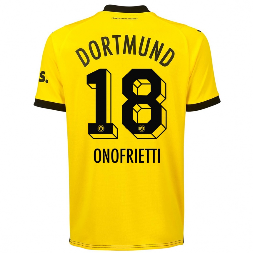 Men  Vincenzo Onofrietti #18 Yellow Home Jersey 2023/24 T-Shirt