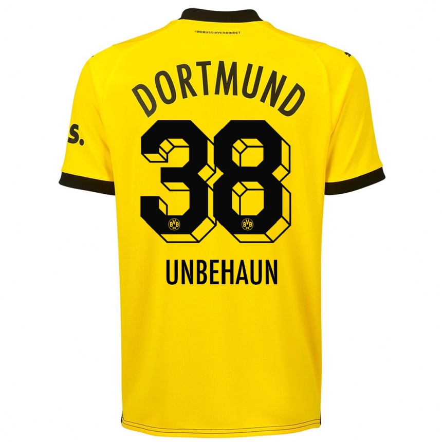 Men  Luca Unbehaun #38 Yellow Home Jersey 2023/24 T-Shirt