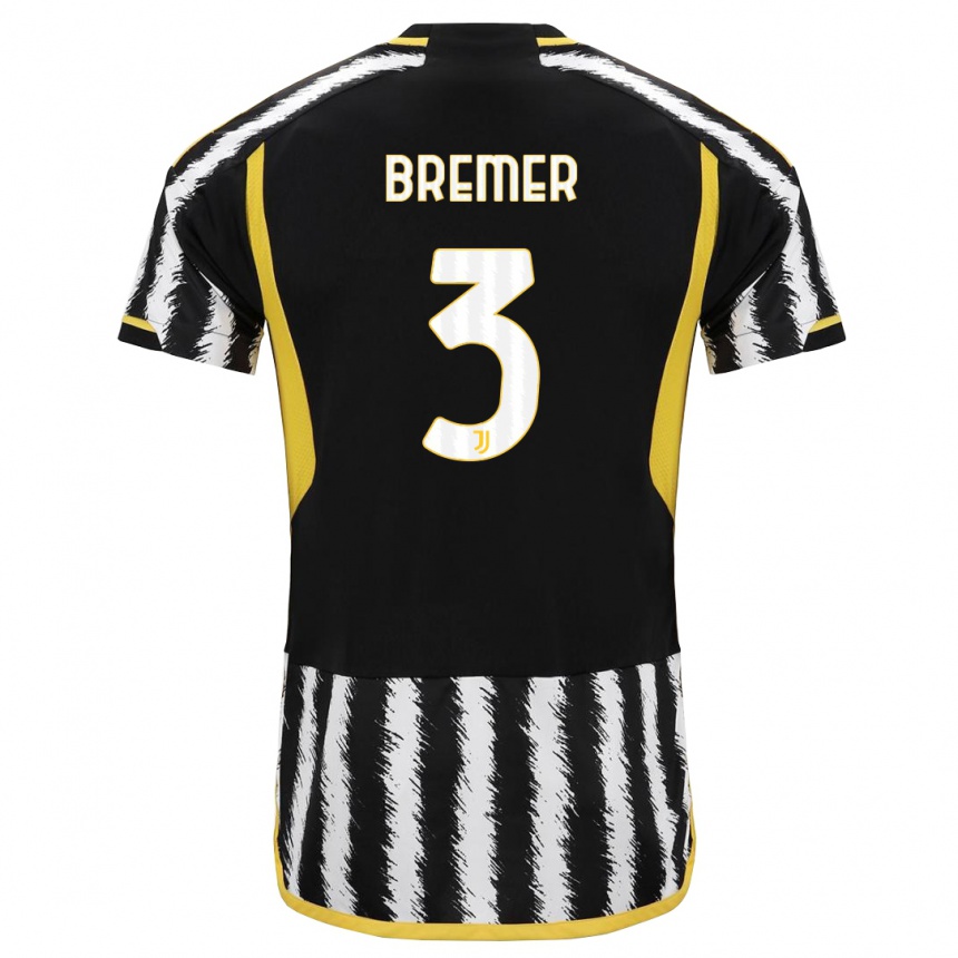 Men  Bremer #3 Black White Home Jersey 2023/24 T-Shirt