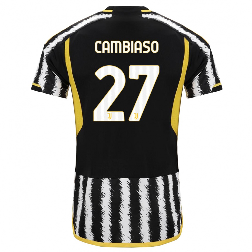 Men  Andrea Cambiaso #27 Black White Home Jersey 2023/24 T-Shirt