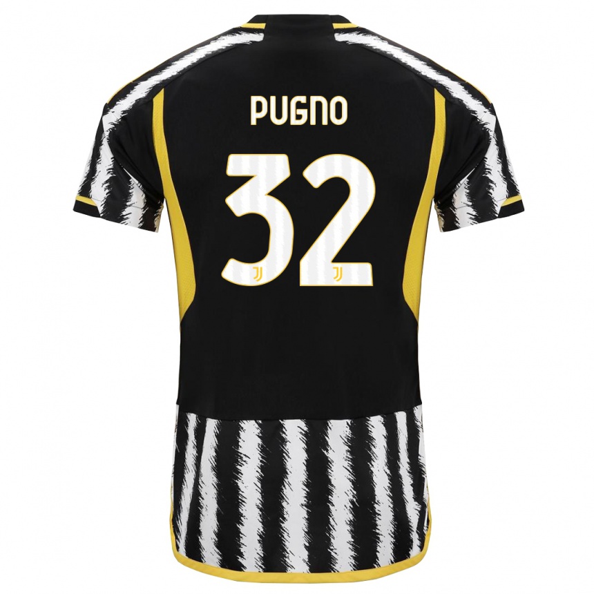 Men  Diego Pugno #32 Black White Home Jersey 2023/24 T-Shirt