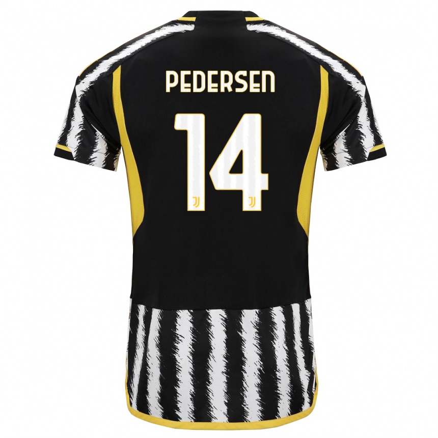 Men  Sofie Junge Pedersen #14 Black White Home Jersey 2023/24 T-Shirt