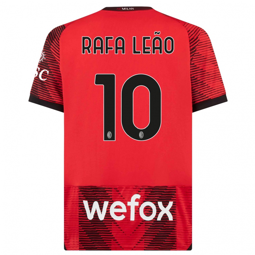 Men  Rafael Leao #10 Red  Black Home Jersey 2023/24 T-Shirt