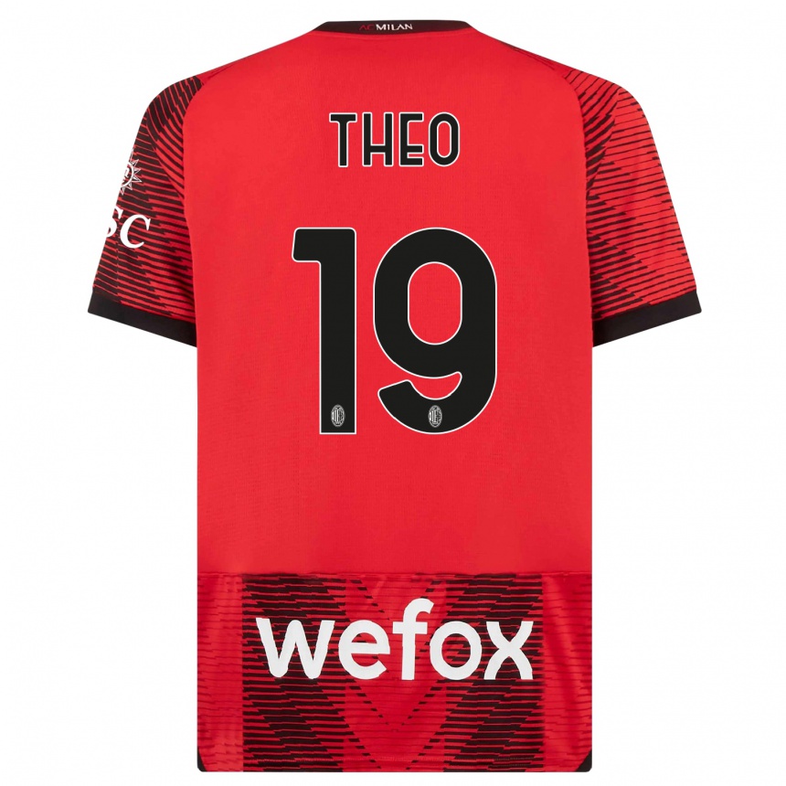 Men  Theo Hernandez #19 Red  Black Home Jersey 2023/24 T-Shirt