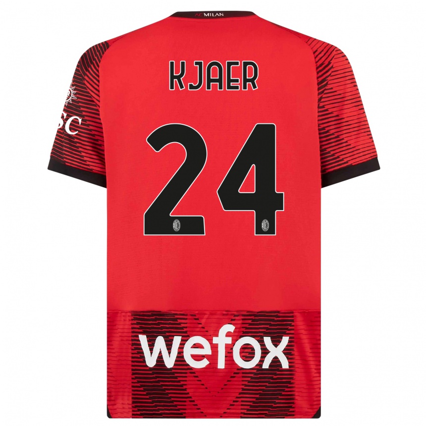 Men  Simon Kjaer #24 Red  Black Home Jersey 2023/24 T-Shirt