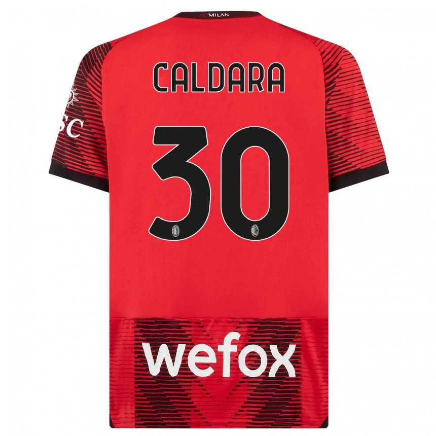 Men  Mattia Caldara #30 Red  Black Home Jersey 2023/24 T-Shirt