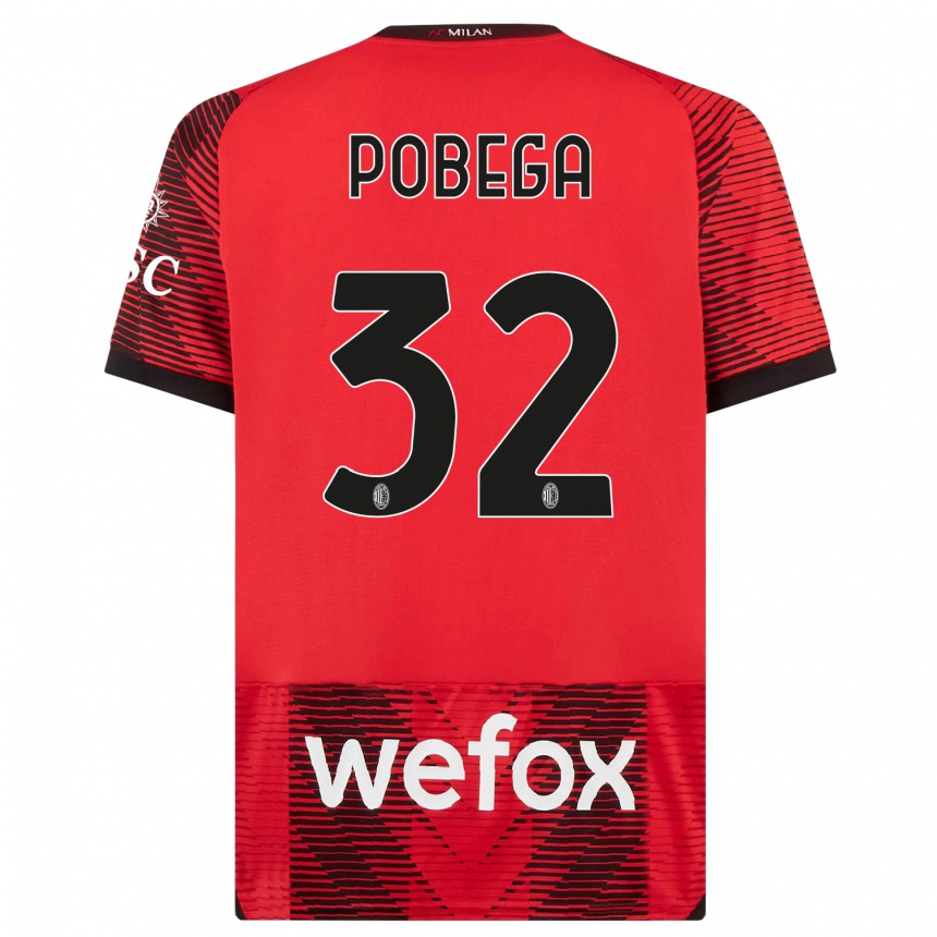 Men  Tommaso Pobega #32 Red  Black Home Jersey 2023/24 T-Shirt