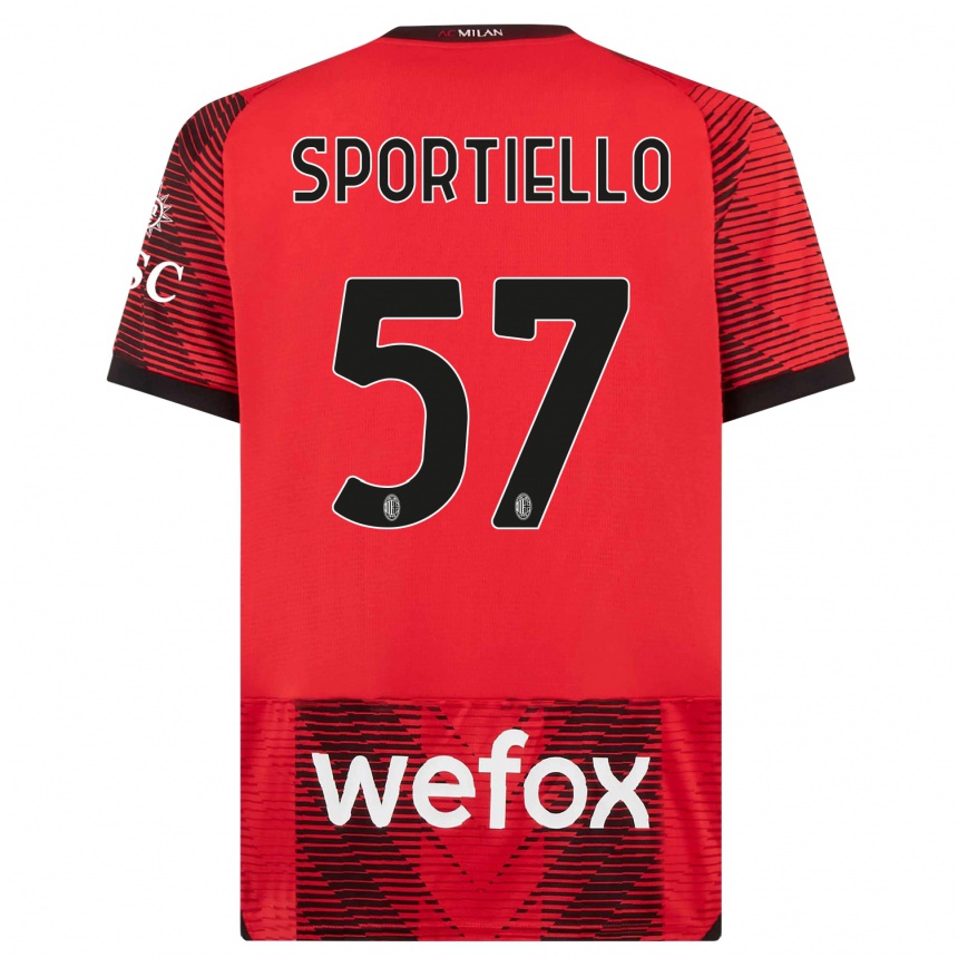 Men  Marco Sportiello #57 Red  Black Home Jersey 2023/24 T-Shirt
